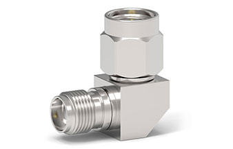 26.5GHz SMA(母頭)-SMA(公頭)射頻轉接器，90°直角彎（wān）